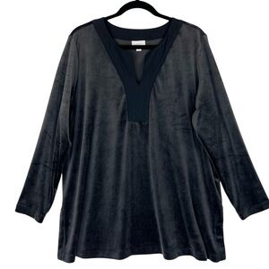 J. Jill Black Velour Tunic Top Black XL ‘Pure Jill’ Satin-Neckline